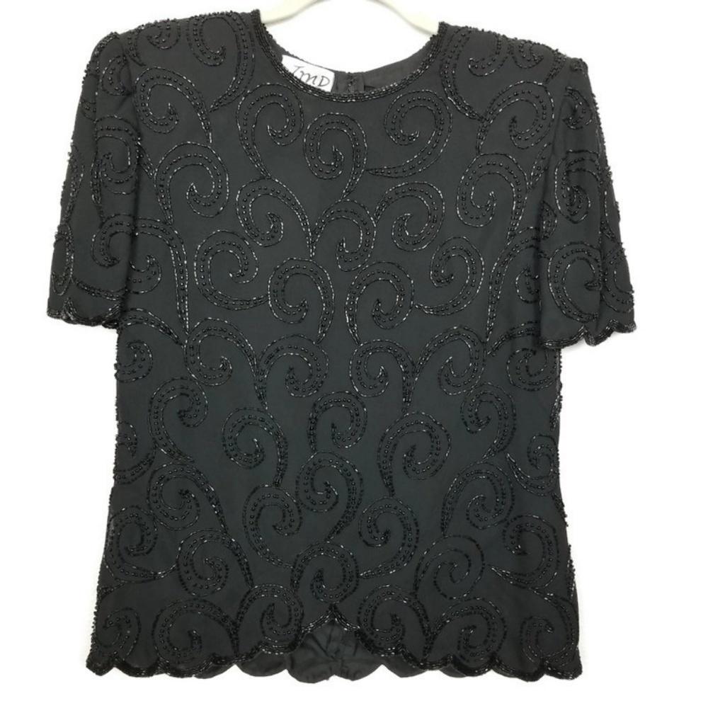 JMD New York NWT Vintage Special Occasion Black Beaded Top Women's Size Medium